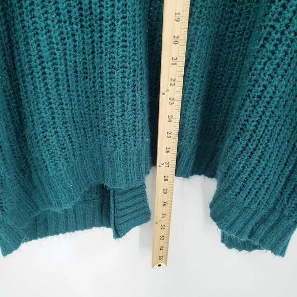 Evri Teal Chunky Knit Sweater Cardigan Womens 1x Open Front Pockets Boyfriend - Picture 9 of 12